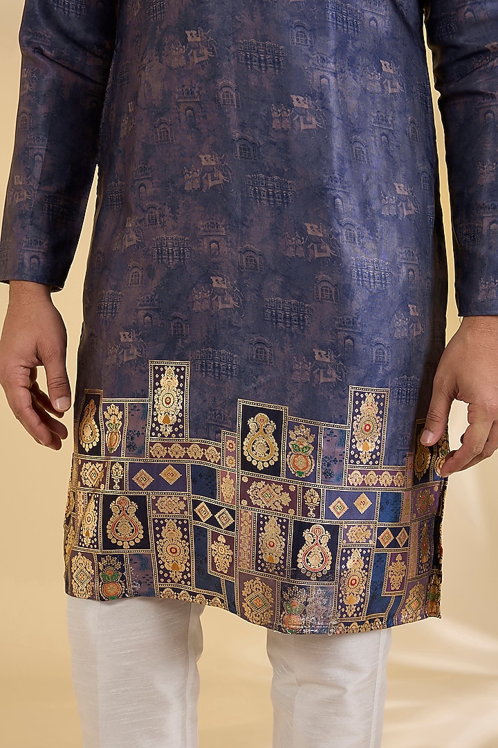 Purple Cotton Silk Printed Kurta Set by RNG Safawala Men at Pernia's Pop Up Shop