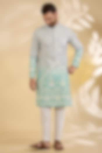 Blue Cotton Silk Chikankari Embroidered Kurta Set by RNG Safawala Men at Pernia's Pop Up Shop