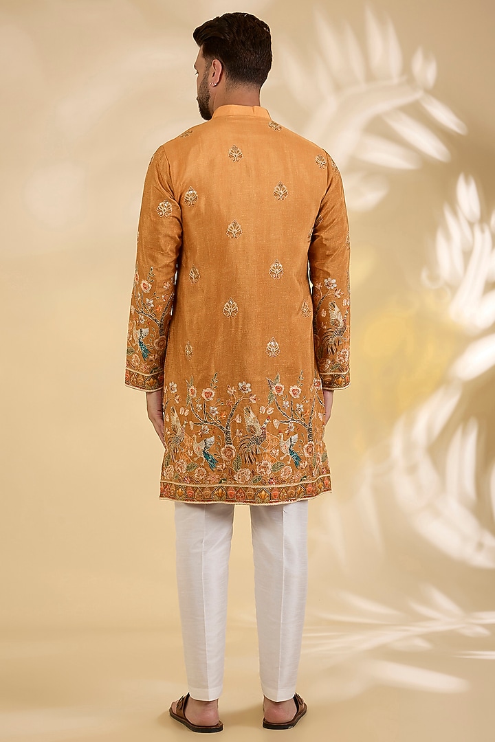 Orange Cotton Silk Thread Embroidered Bundi Jacket Set by RNG Safawala Men at Pernia's Pop Up Shop
