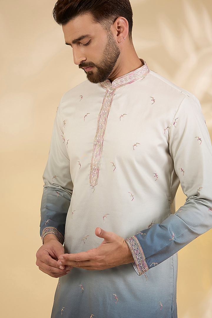 Blue Silk Resham Embroidered Kurta Set by RNG Safawala Men at Pernia's Pop Up Shop