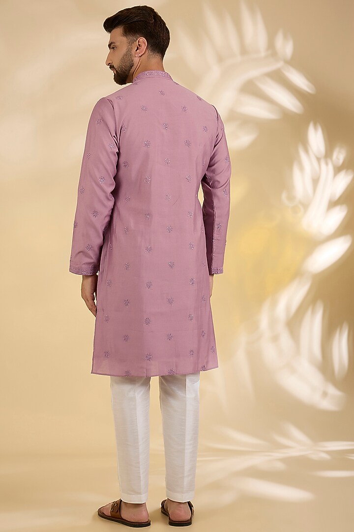 Mauve Cotton Silk Cutdana Embroidered Kurta Set by RNG Safawala Men at Pernia's Pop Up Shop