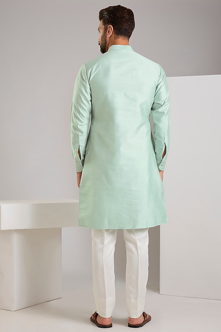 Mint Green Cotton Silk Thread Embroidered Bundi Jacket Set by RNG Safawala Men at Pernia's Pop Up Shop