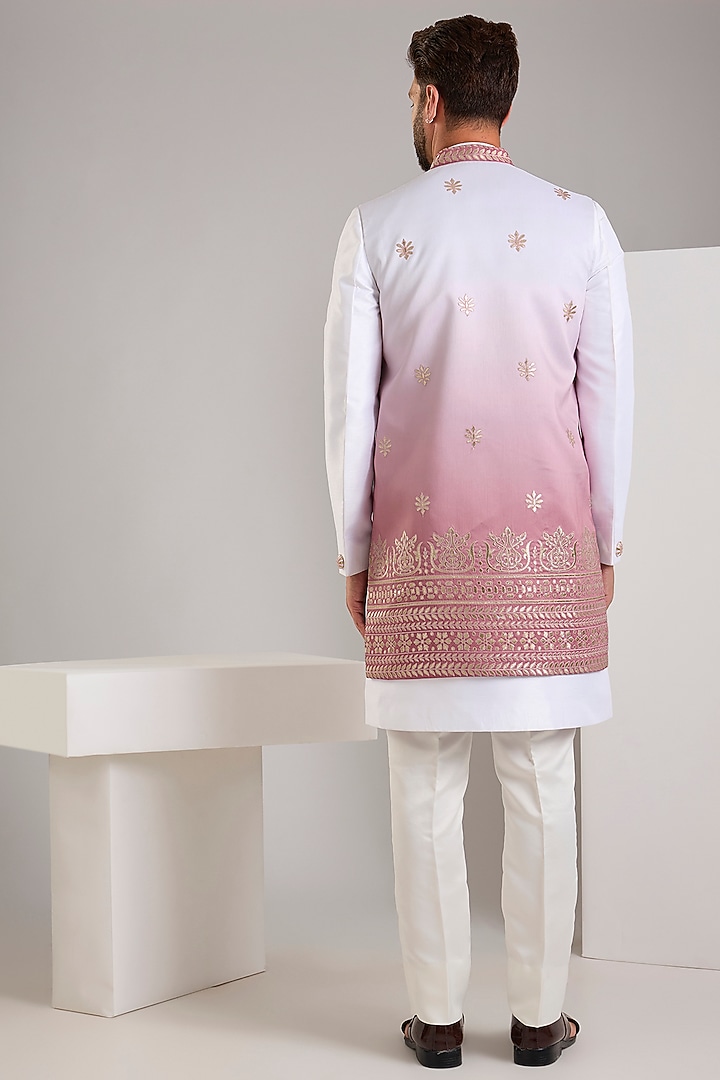 Off-White Raw Silk Gota Embroidered Ombre Jacket Set by RNG Safawala Men at Pernia's Pop Up Shop