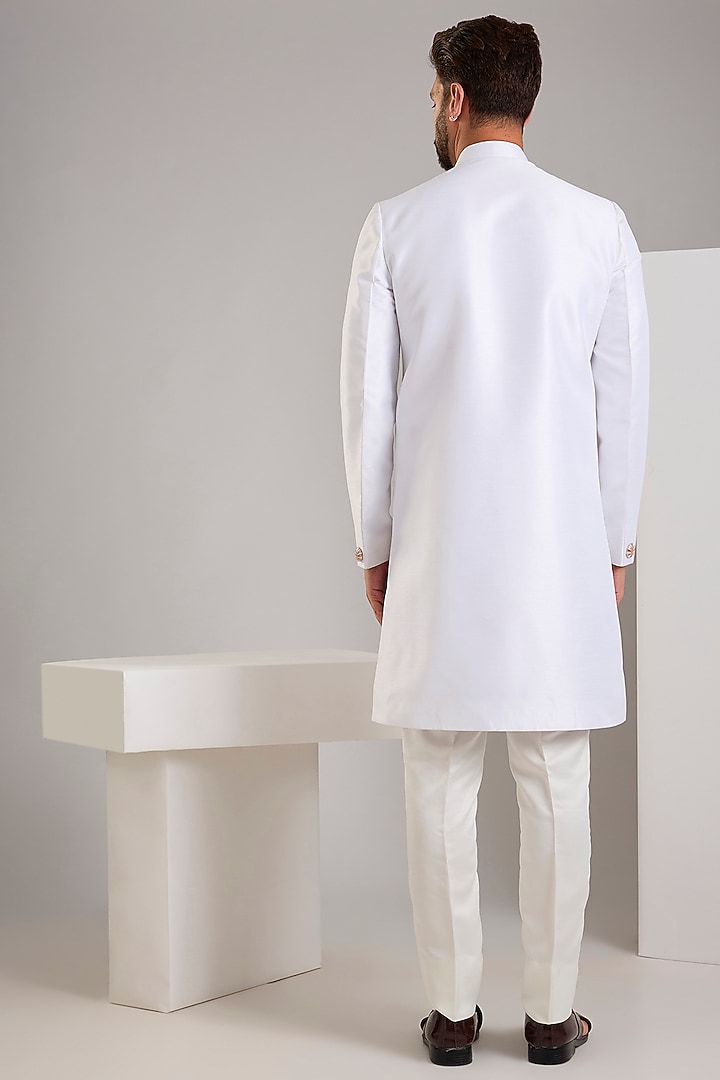 Off-White Raw Silk Gota Embroidered Ombre Jacket Set by RNG Safawala Men at Pernia's Pop Up Shop