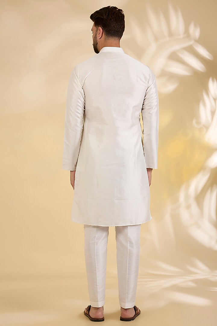 Red Raw Silk Floral Printed Bundi Jacket Set by RNG Safawala Men at Pernia's Pop Up Shop