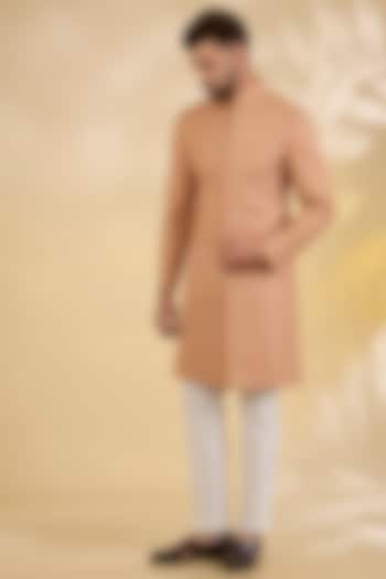 Peach Raw Silk Zari Embroidered Achkan Set by RNG Safawala Men at Pernia's Pop Up Shop
