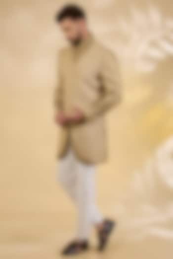 Beige Raw Silk Zari Embroidered Achkan Set by RNG Safawala Men at Pernia's Pop Up Shop