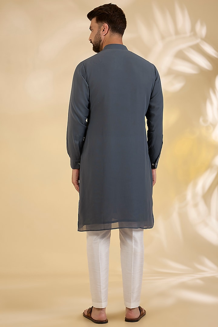 Grey Raw Silk Thread Embroidered Bundi Jacket Set by RNG Safawala Men at Pernia's Pop Up Shop