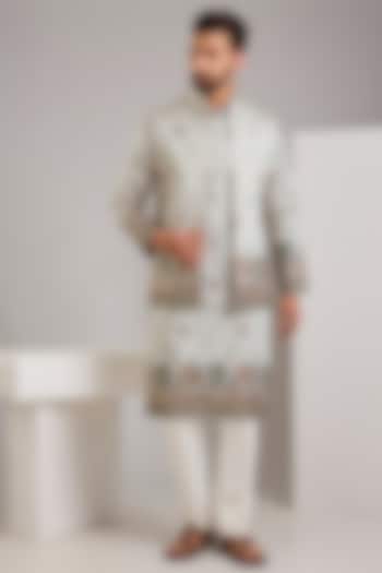 Pista Green Raw Silk Resham Embroidered Jacket Set by RNG Safawala Men at Pernia's Pop Up Shop