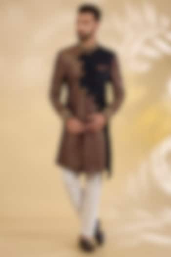 Blue Raw Silk Zari Embroidered Achkan Set by RNG Safawala Men at Pernia's Pop Up Shop