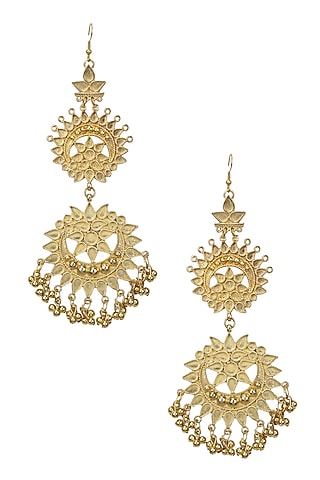 Gold Finish Double Cutwork Earrings by Ritika Sachdeva