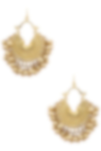 Gold Plated Small Crescent Metal Ball Earrings by Ritika Sachdeva