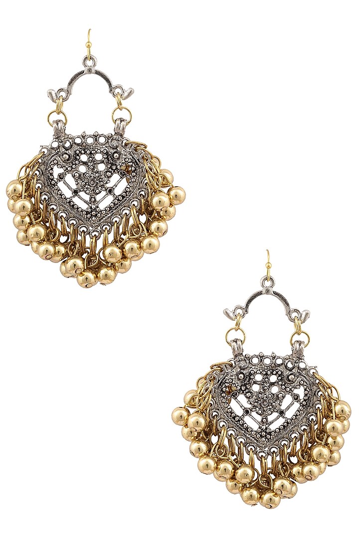 Silver Plated Embossed Mini Paan Earrings by Ritika Sachdeva