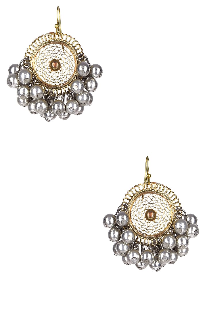 Gold And Silver Finish Circular Filigree Earrings by Ritika Sachdeva