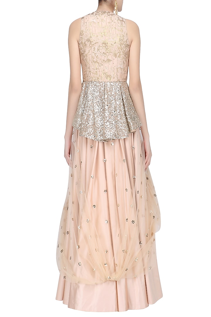 Nude floral work textured jacket and skirt set available only at Pernia's Pop Up Shop.