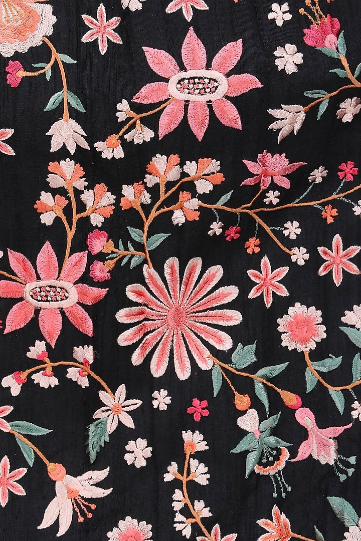 Black floral embroidered floor length kurta available only at Pernia's Pop Up Shop.