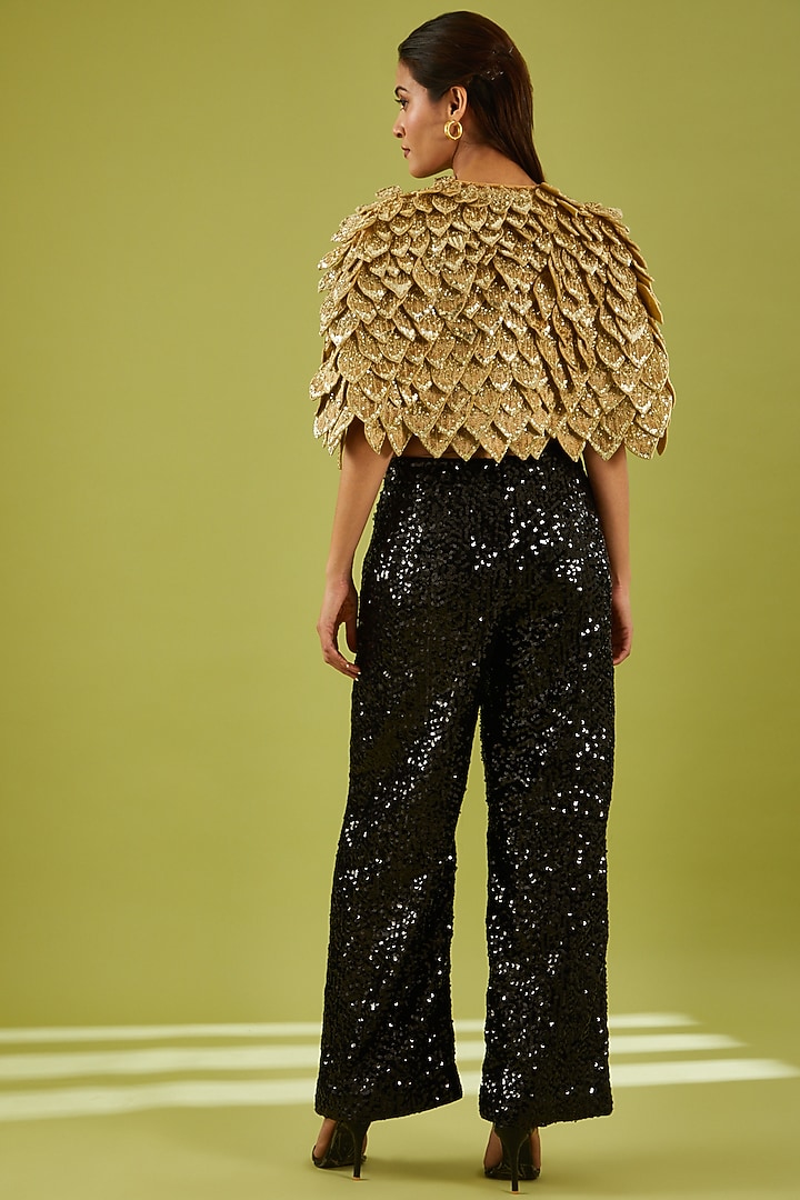 Gold Sequins Georgette Embroidered Cape by Rahul Mishra at Pernia's Pop Up Shop