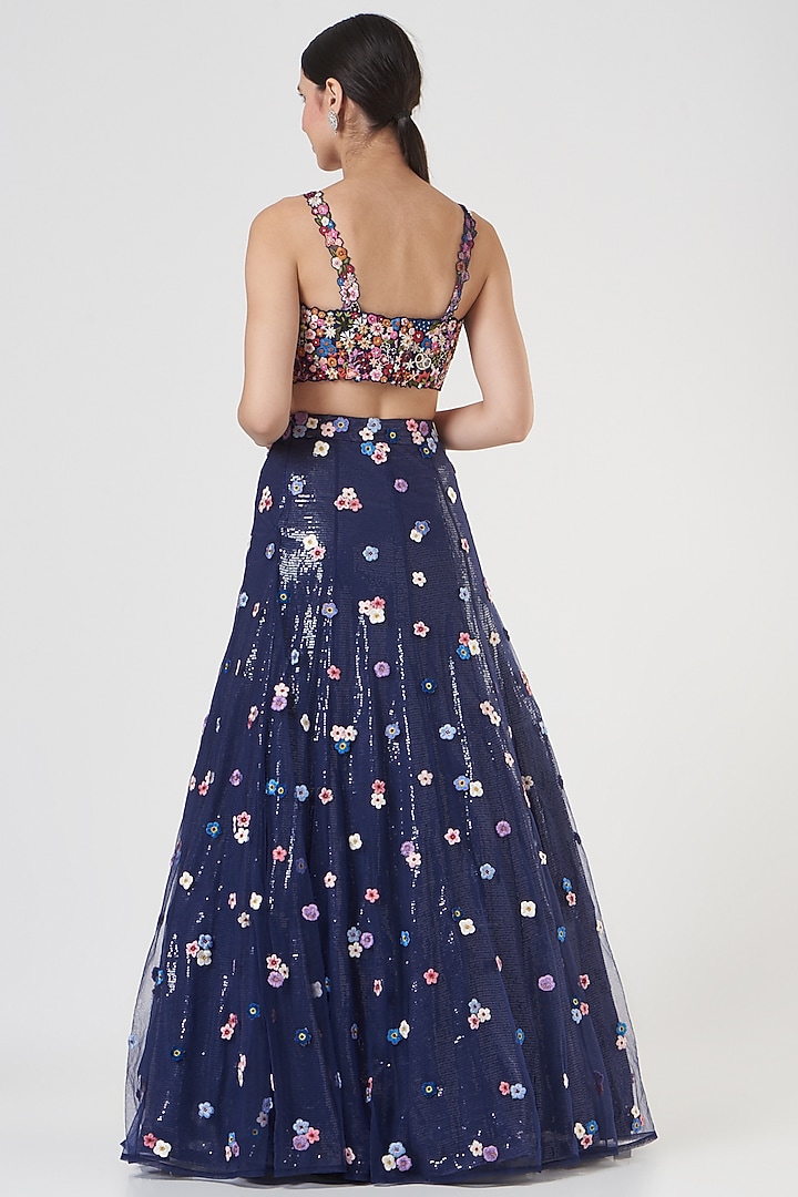 Dark Blue Hand Embroidered Bridal Lehenga Set by Rahul Mishra at Pernia's Pop Up Shop