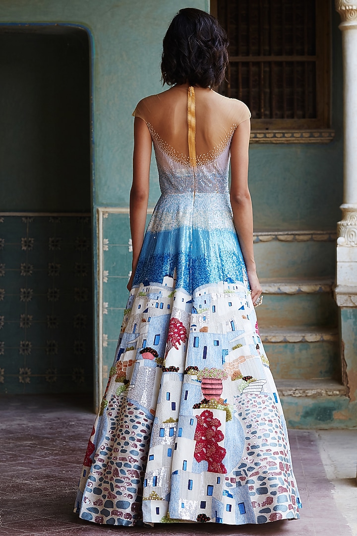 Multi Colored Santorini Hand Embroidered Bridal Gown by Rahul Mishra at Pernia's Pop Up Shop