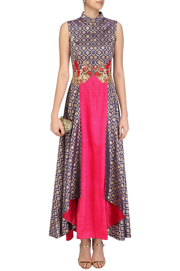 Persian blue and fuschia pink folded layer tunic available only at Pernia's Pop Up Shop.