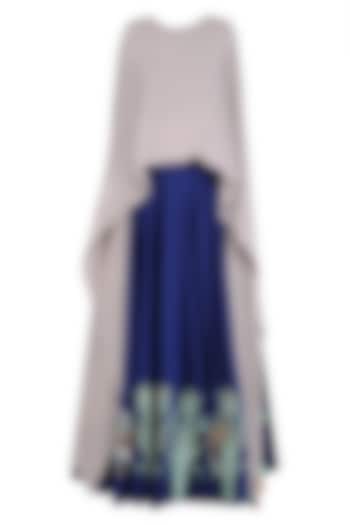 Navy Blue Circular Skirt with Grey Layered Crop Top by Rishi & Soujit