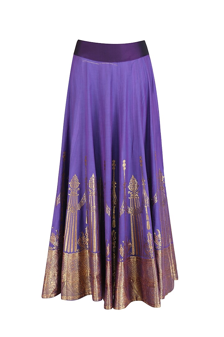 Canary yellow floral embroidered jacket with purple banarasi skirt available only at Pernia's Pop Up Shop.