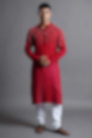 Deep Red Cotton Hand Embroidered Kurta by Ritambh at Pernia's Pop Up Shop