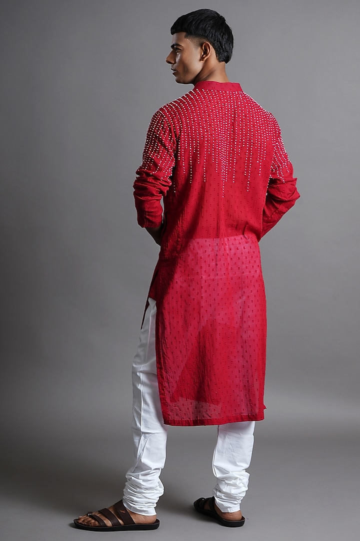 Deep Red Cotton Hand Embroidered Kurta by Ritambh at Pernia's Pop Up Shop