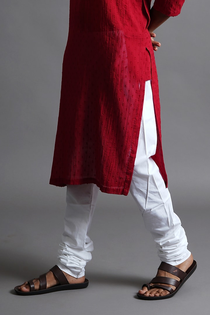 Deep Red Cotton Hand Embroidered Kurta by Ritambh at Pernia's Pop Up Shop