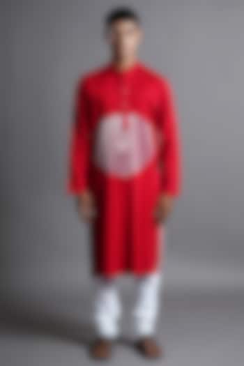 Red Cotton Hand Embroidered Kurta by Ritambh at Pernia's Pop Up Shop