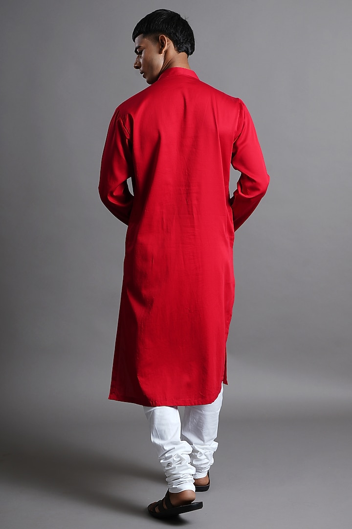 Red Cotton Hand Embroidered Kurta by Ritambh at Pernia's Pop Up Shop