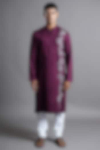Deep Purple Cotton Hand Embroidered Kurta by Ritambh at Pernia's Pop Up Shop