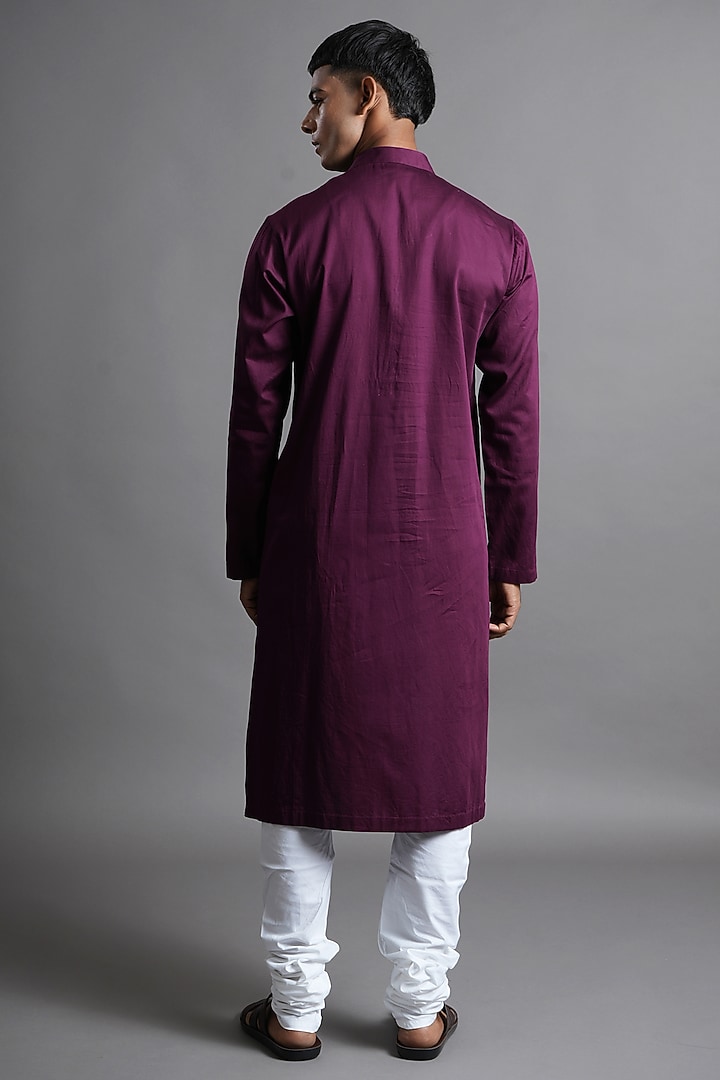 Deep Purple Cotton Hand Embroidered Kurta by Ritambh at Pernia's Pop Up Shop