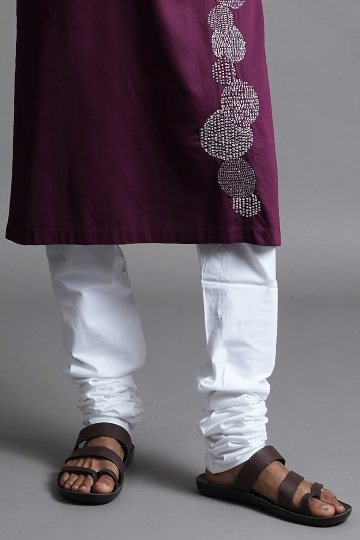 Deep Purple Cotton Hand Embroidered Kurta by Ritambh at Pernia's Pop Up Shop