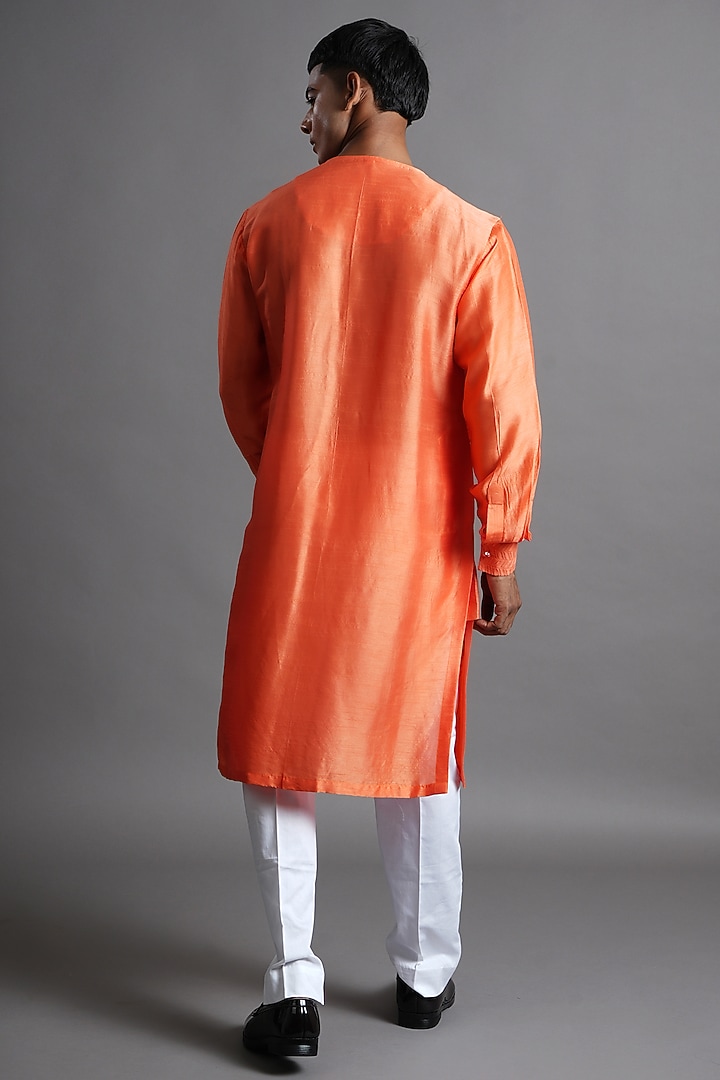 Orange Dola Silk Sequins Embroidered Kurta by Ritambh at Pernia's Pop Up Shop