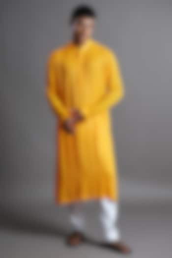 Marigold Yellow Georgette Sequins Embroidered Kurta by Ritambh at Pernia's Pop Up Shop