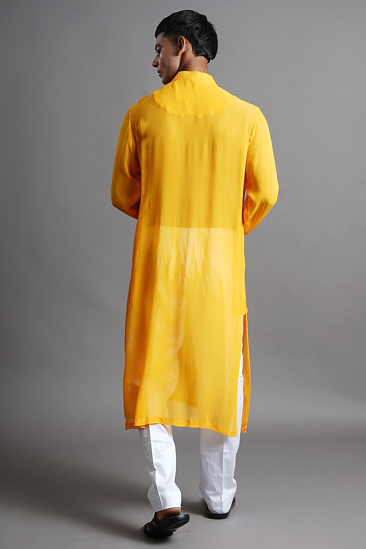 Marigold Yellow Georgette Sequins Embroidered Kurta by Ritambh at Pernia's Pop Up Shop