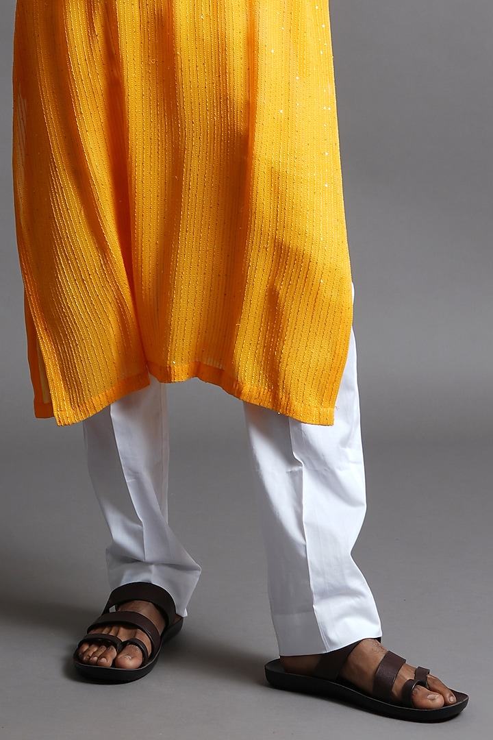 Marigold Yellow Georgette Sequins Embroidered Kurta by Ritambh at Pernia's Pop Up Shop