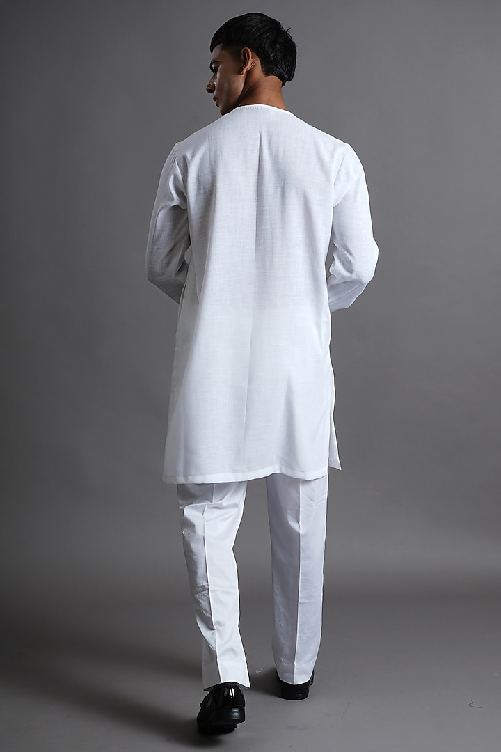 Pristine White Linen Hand Embroidered Kurta by Ritambh at Pernia's Pop Up Shop