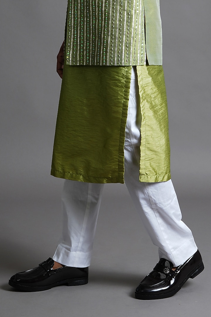 Green Dupion Silk Sequin Embellished Bundi Jacket Set by Ritambh at Pernia's Pop Up Shop