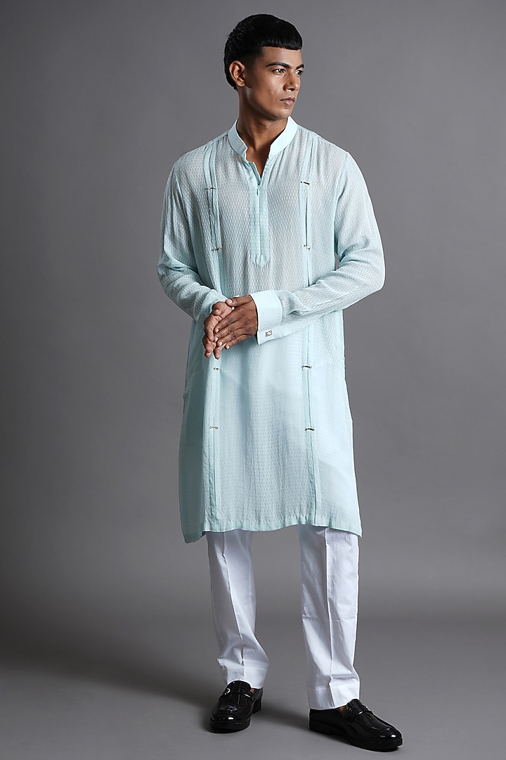 Powder Blue Georgette Embellished Kurta by Ritambh at Pernia's Pop Up Shop