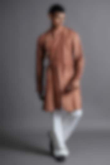 Cinnamon Brown Upada Silk Embellished Overlapped Kurta by Ritambh at Pernia's Pop Up Shop