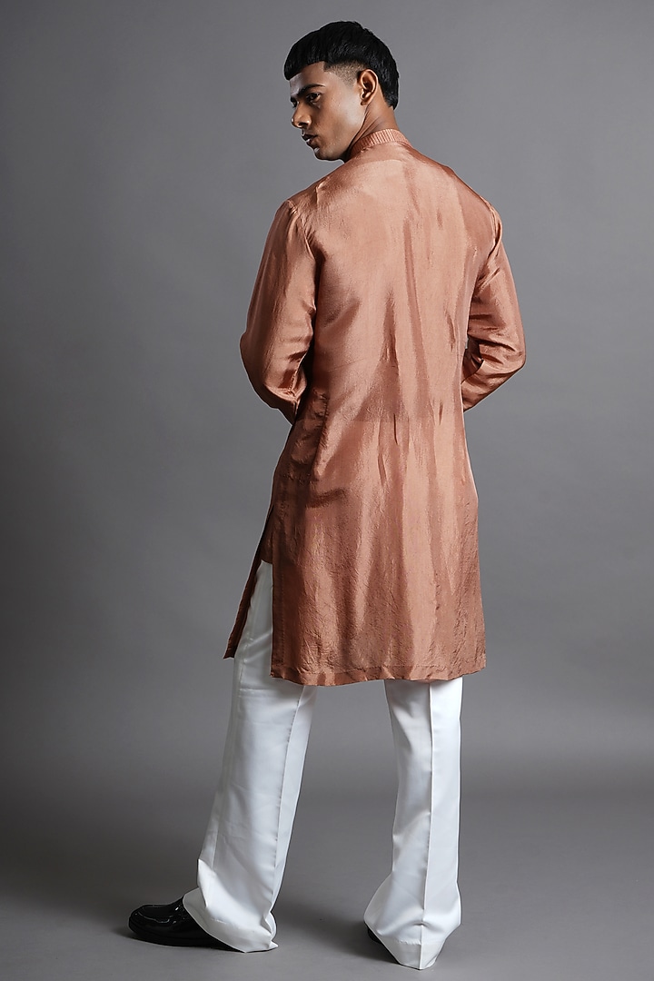 Cinnamon Brown Upada Silk Embellished Overlapped Kurta by Ritambh at Pernia's Pop Up Shop