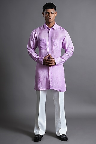 Pale Purple Upada Silk Sequins Embroidered Kurta by Ritambh