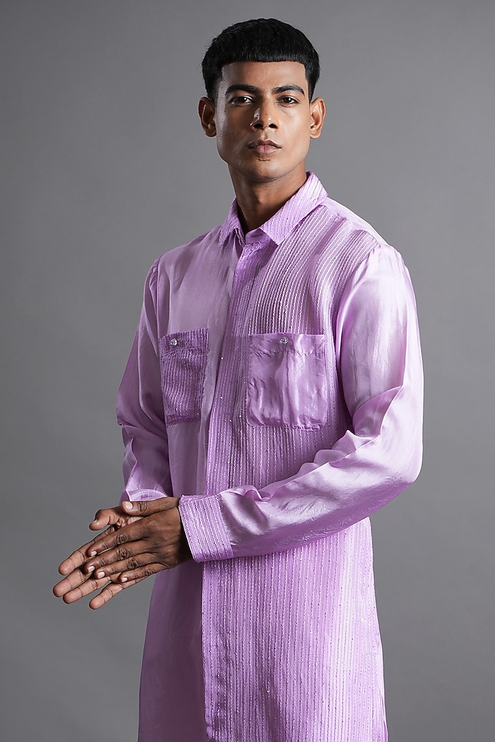 Pale Purple Upada Silk Sequins Embroidered Kurta by Ritambh at Pernia's Pop Up Shop