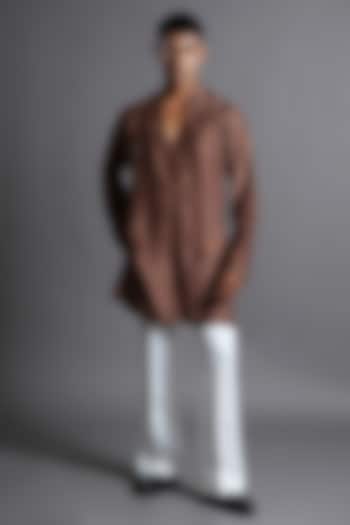Brown Dupion Silk Hand Embroidered Kurta by Ritambh at Pernia's Pop Up Shop