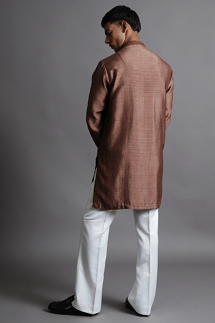 Brown Dupion Silk Hand Embroidered Kurta by Ritambh at Pernia's Pop Up Shop
