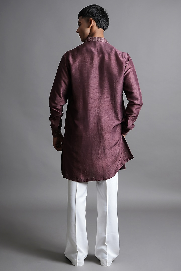 Wine Dola Silk Sequins Embroidered Kurta by Ritambh at Pernia's Pop Up Shop