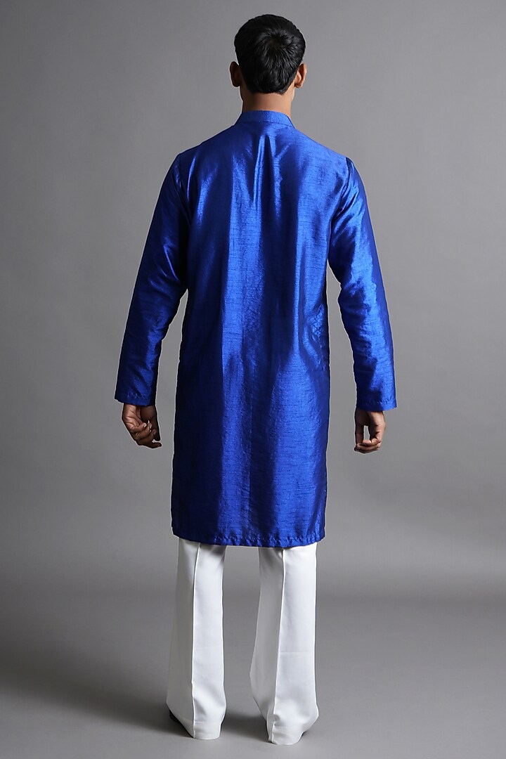 Blue Dupion Silk Sequin Embellished Kurta by Ritambh at Pernia's Pop Up Shop