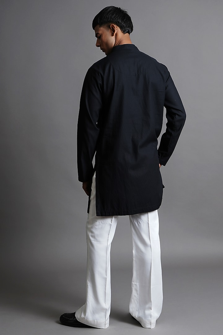 Black Cotton Hand Embroidered Kurta by Ritambh at Pernia's Pop Up Shop